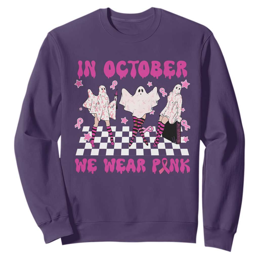 Breast Cancer Boo Sheet Support Squad Sweatshirt In October We Wear Pink Halloween Ghost Pink Ribbon