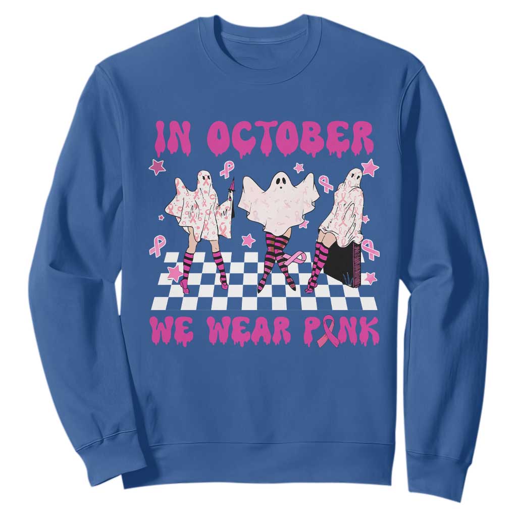 Breast Cancer Boo Sheet Support Squad Sweatshirt In October We Wear Pink Halloween Ghost Pink Ribbon