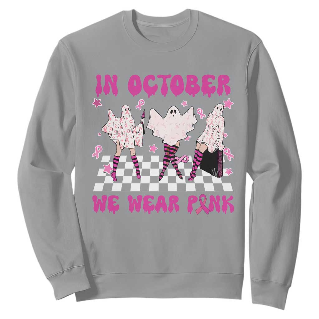 Breast Cancer Boo Sheet Support Squad Sweatshirt In October We Wear Pink Halloween Ghost Pink Ribbon