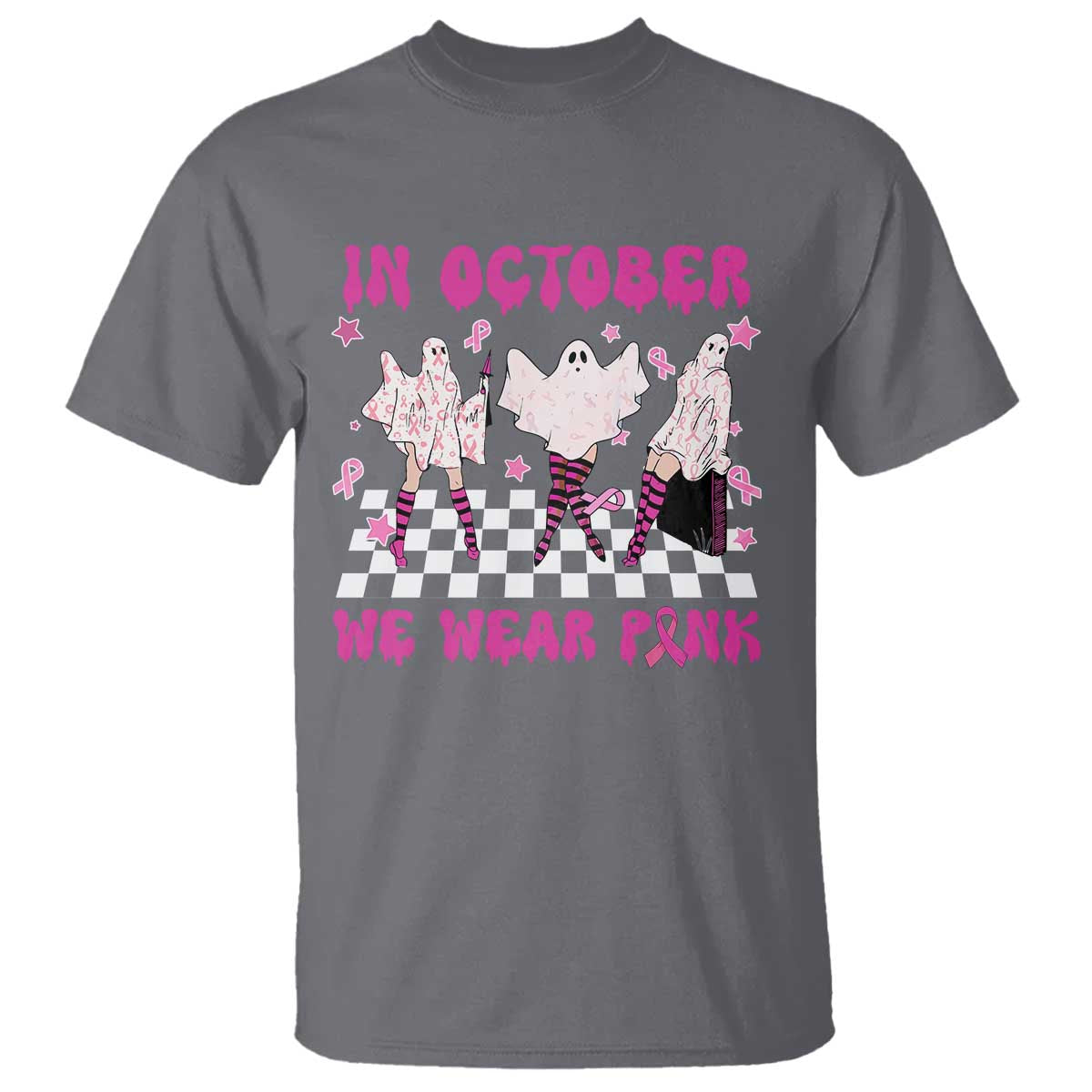 Breast Cancer Boo Sheet Support Squad T Shirt In October We Wear Pink Halloween Ghost Pink Ribbon