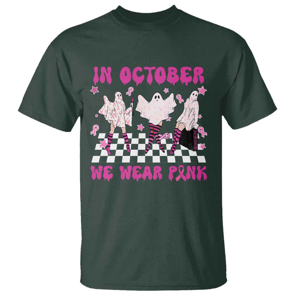Breast Cancer Boo Sheet Support Squad T Shirt In October We Wear Pink Halloween Ghost Pink Ribbon