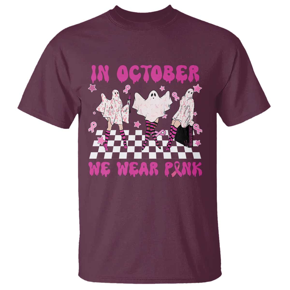 Breast Cancer Boo Sheet Support Squad T Shirt In October We Wear Pink Halloween Ghost Pink Ribbon
