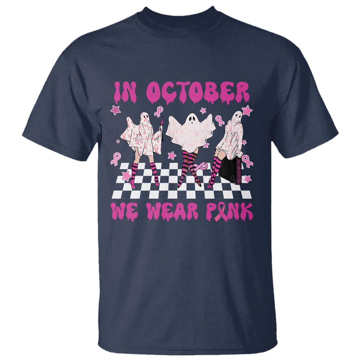 Breast Cancer Boo Sheet Support Squad T Shirt In October We Wear Pink Halloween Ghost Pink Ribbon