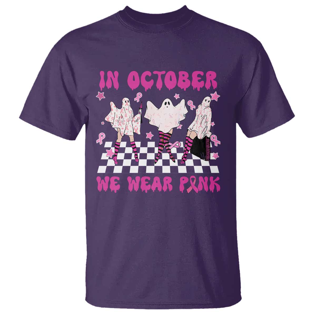 Breast Cancer Boo Sheet Support Squad T Shirt In October We Wear Pink Halloween Ghost Pink Ribbon