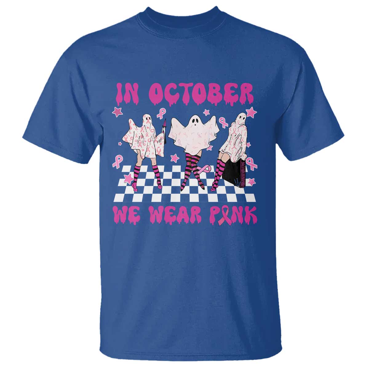 Breast Cancer Boo Sheet Support Squad T Shirt In October We Wear Pink Halloween Ghost Pink Ribbon