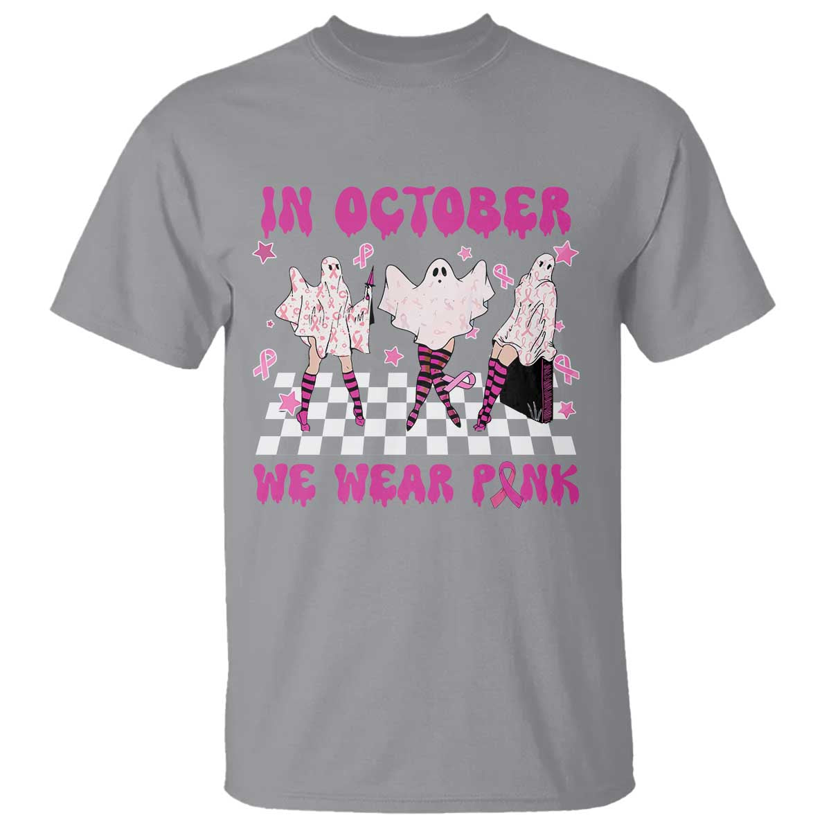 Breast Cancer Boo Sheet Support Squad T Shirt In October We Wear Pink Halloween Ghost Pink Ribbon