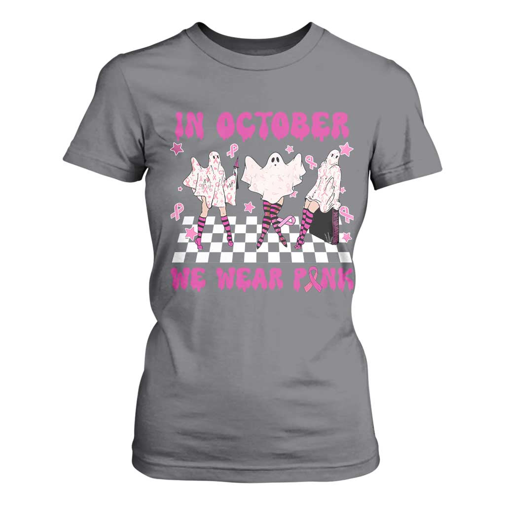 Breast Cancer Boo Sheet Support Squad T Shirt For Women In October We Wear Pink Halloween Ghost Pink Ribbon
