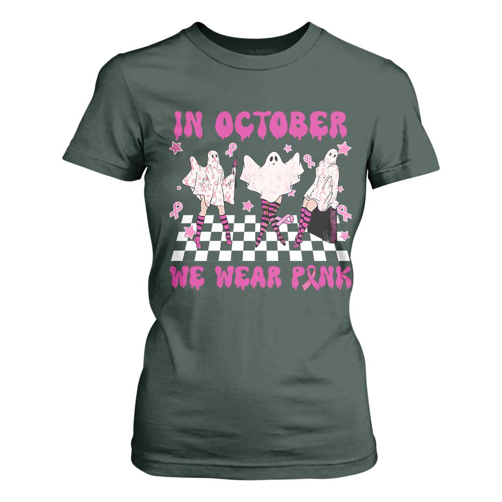 Breast Cancer Boo Sheet Support Squad T Shirt For Women In October We Wear Pink Halloween Ghost Pink Ribbon