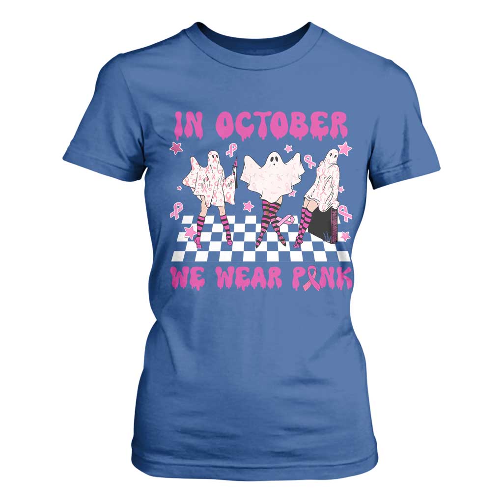 Breast Cancer Boo Sheet Support Squad T Shirt For Women In October We Wear Pink Halloween Ghost Pink Ribbon
