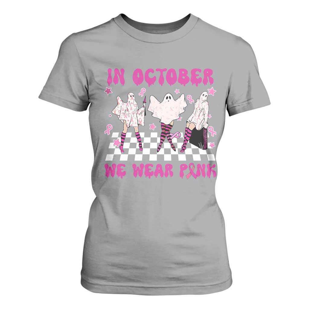 Breast Cancer Boo Sheet Support Squad T Shirt For Women In October We Wear Pink Halloween Ghost Pink Ribbon