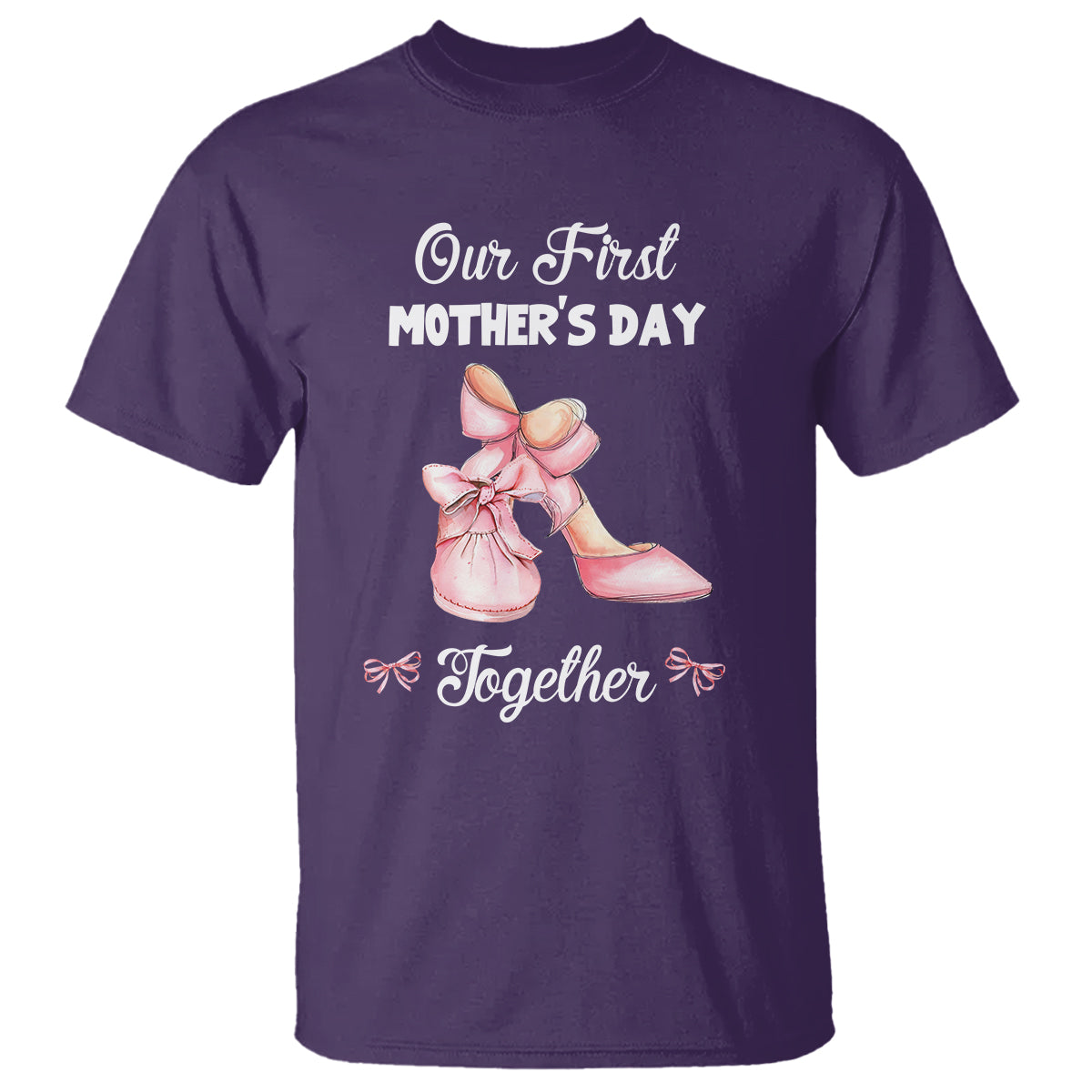 our-first-mothers-day-together-t-shirt-matching-coquette-pink-baby-shoes-high-heels