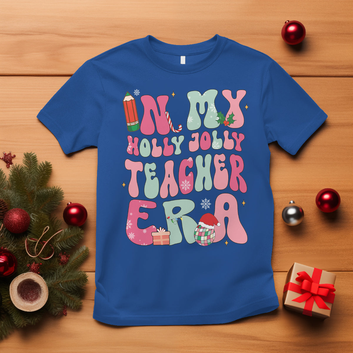 in-my-holly-jolly-teacher-era-xmas-groovy-christmas-t-shirt