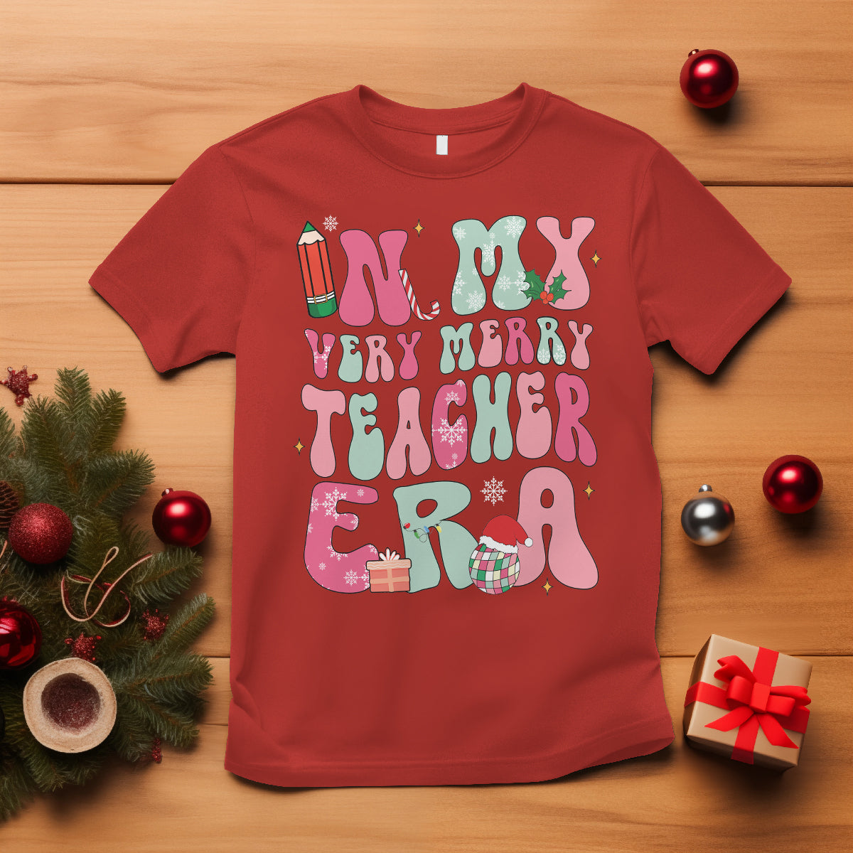 in-my-very-merry-teacher-era-xmas-groovy-christmas-t-shirt