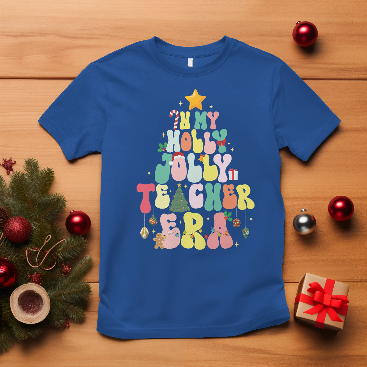 in-my-holly-jolly-teacher-era-xmas-groovy-christmas-tree-t-shirt