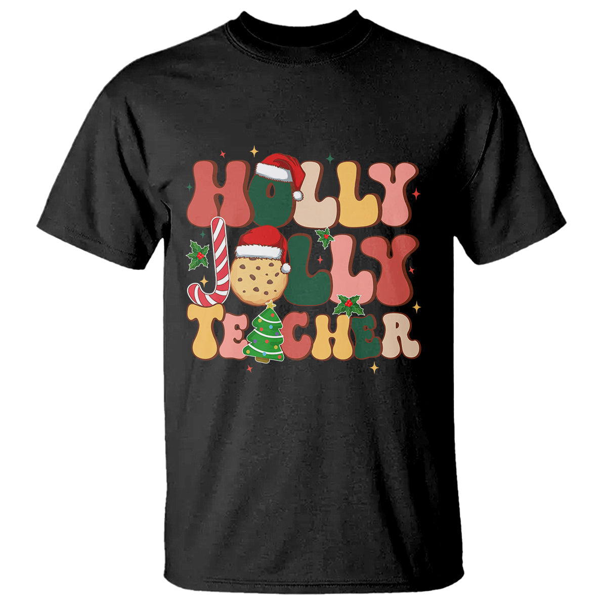 groovy-holly-jolly-teacher-christmas-retro-xmas-t-shirt