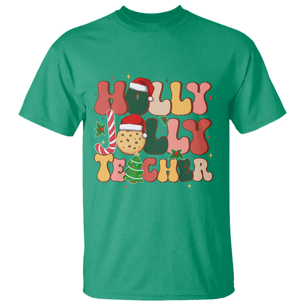 groovy-holly-jolly-teacher-christmas-retro-xmas-t-shirt
