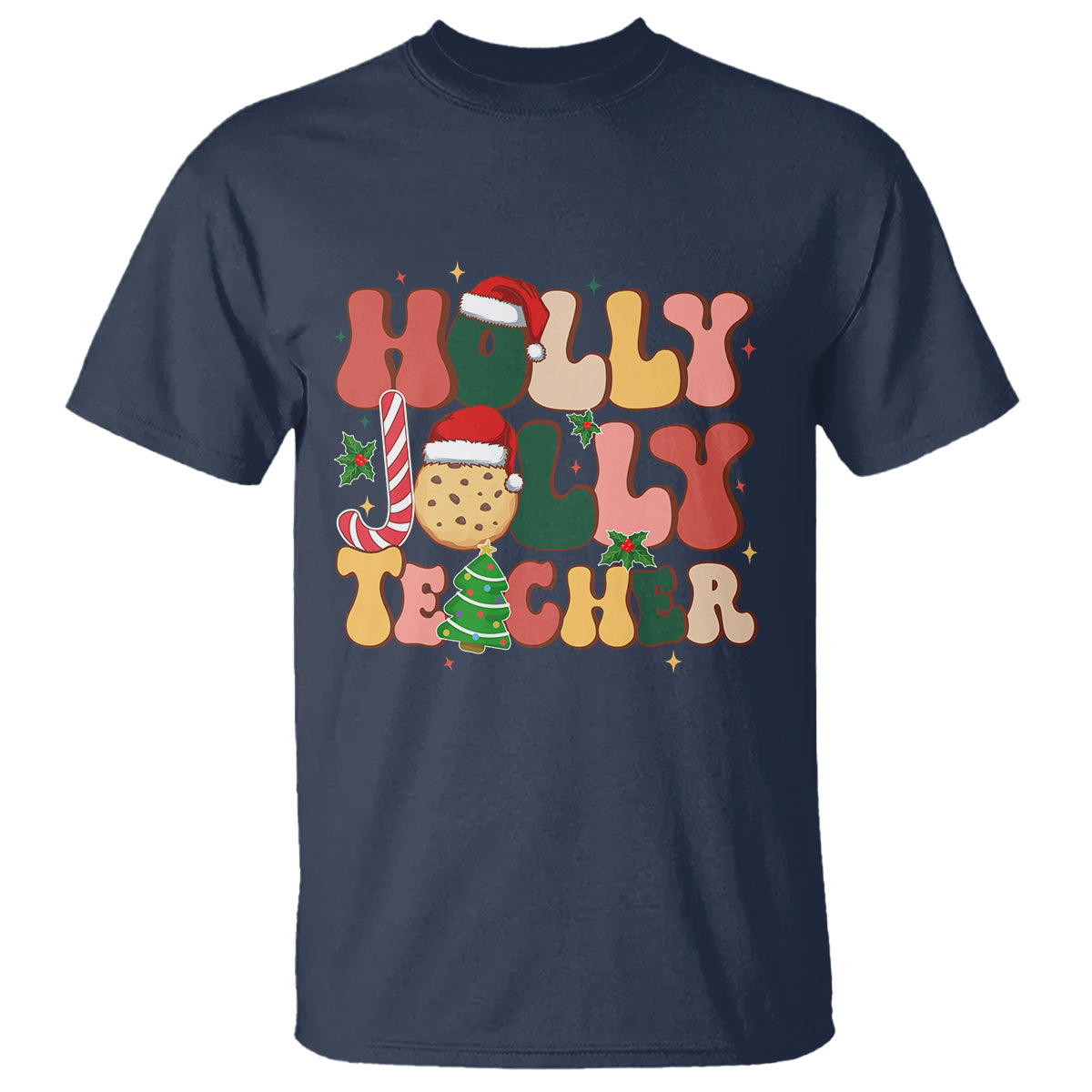 groovy-holly-jolly-teacher-christmas-retro-xmas-t-shirt