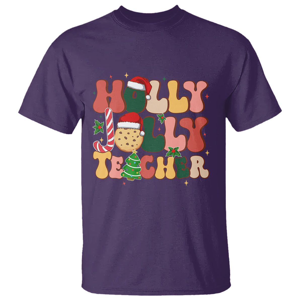 groovy-holly-jolly-teacher-christmas-retro-xmas-t-shirt