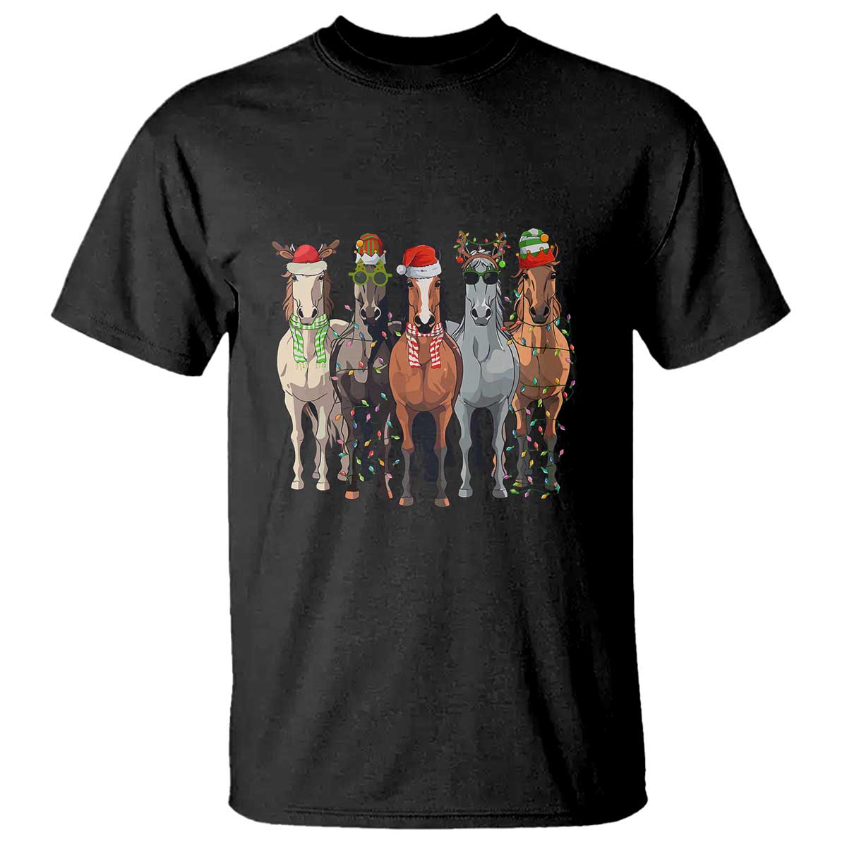 funny-christmas-horse-t-shirt-xmas-light-reindeer-horses-crew-with-santa-hat