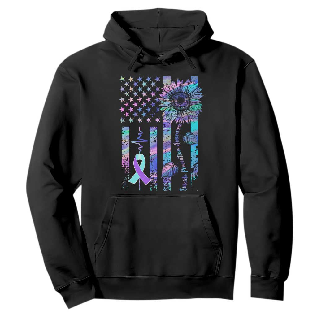 Suicide Prevention Support Hoodie Support Squad Teal And Purple American Flag Sunflower