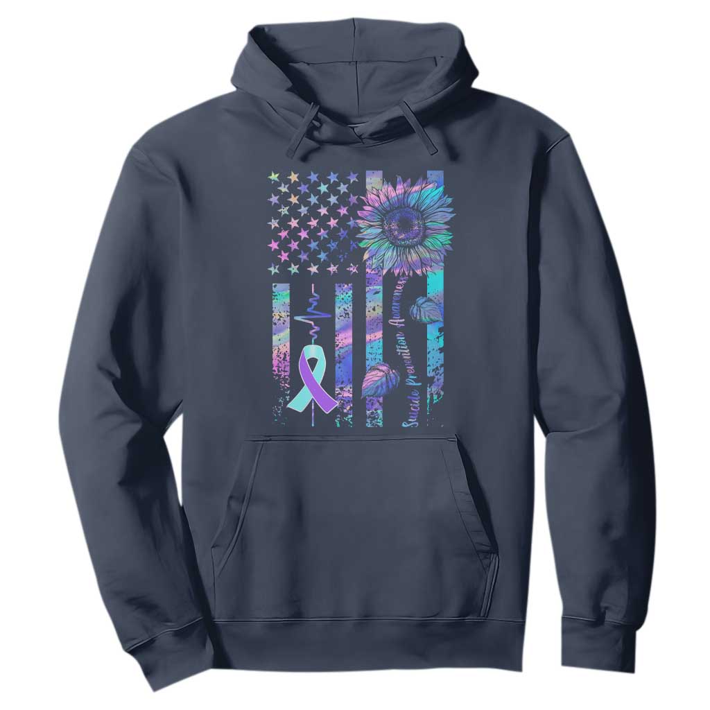 Suicide Prevention Support Hoodie Support Squad Teal And Purple American Flag Sunflower