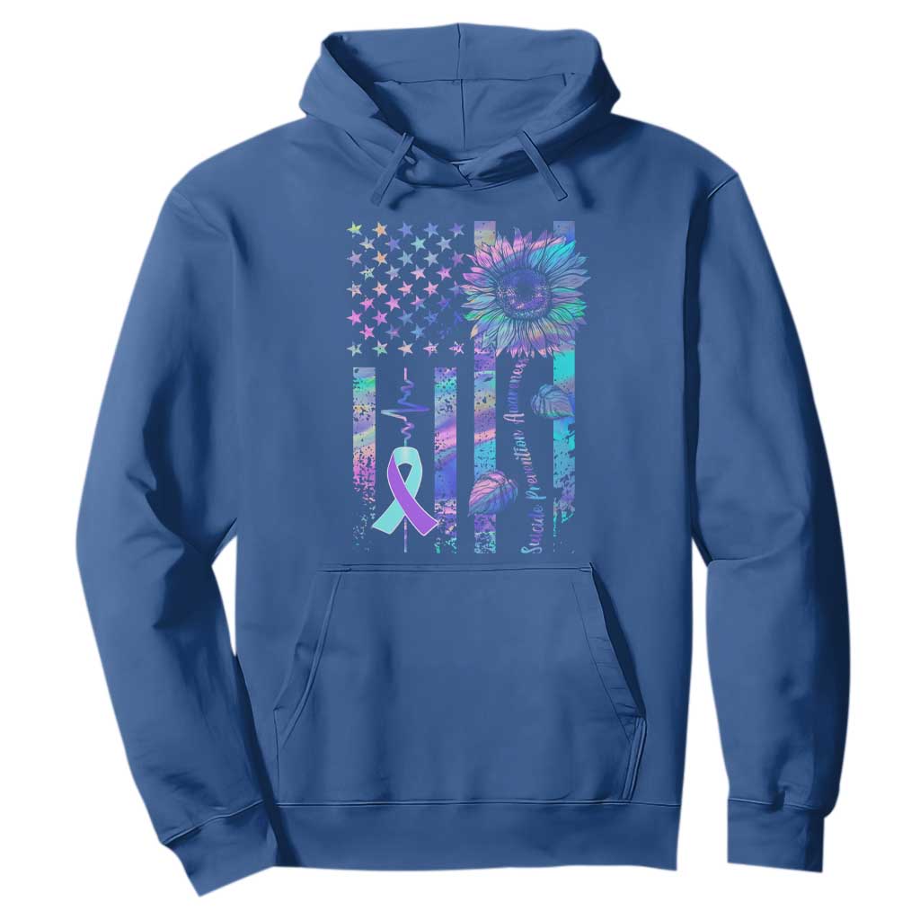 Suicide Prevention Support Hoodie Support Squad Teal And Purple American Flag Sunflower