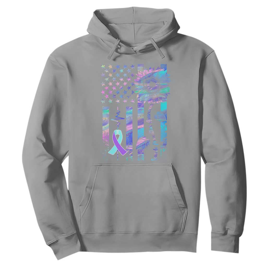 Suicide Prevention Support Hoodie Support Squad Teal And Purple American Flag Sunflower