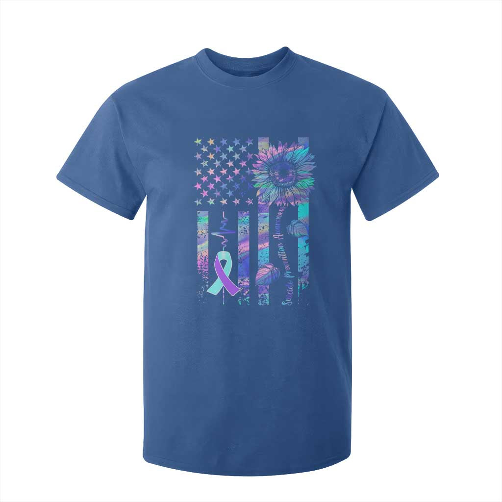 Suicide Prevention Support T Shirt For Kid Support Squad Teal And Purple American Flag Sunflower