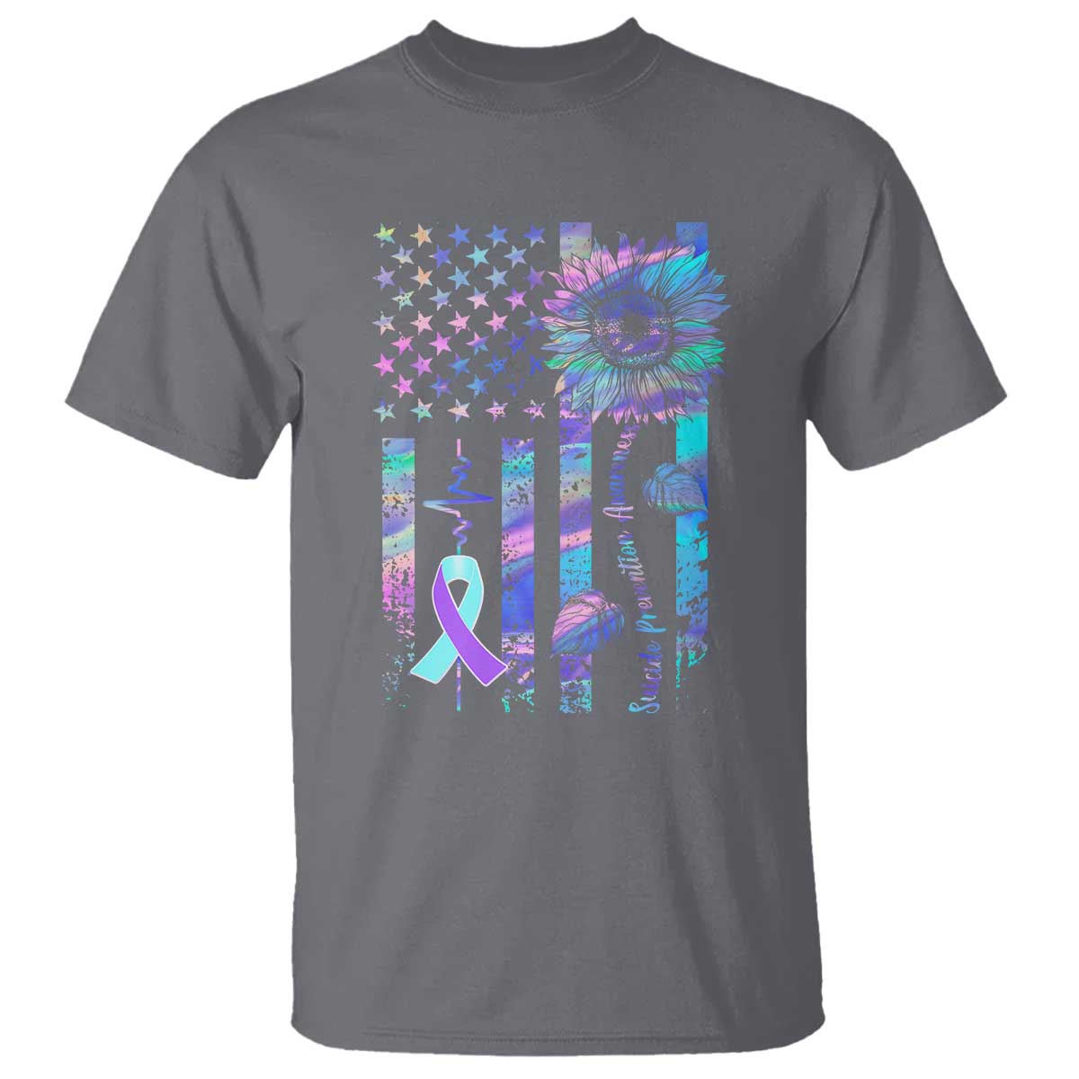 Suicide Prevention Support T Shirt Support Squad Teal And Purple American Flag Sunflower