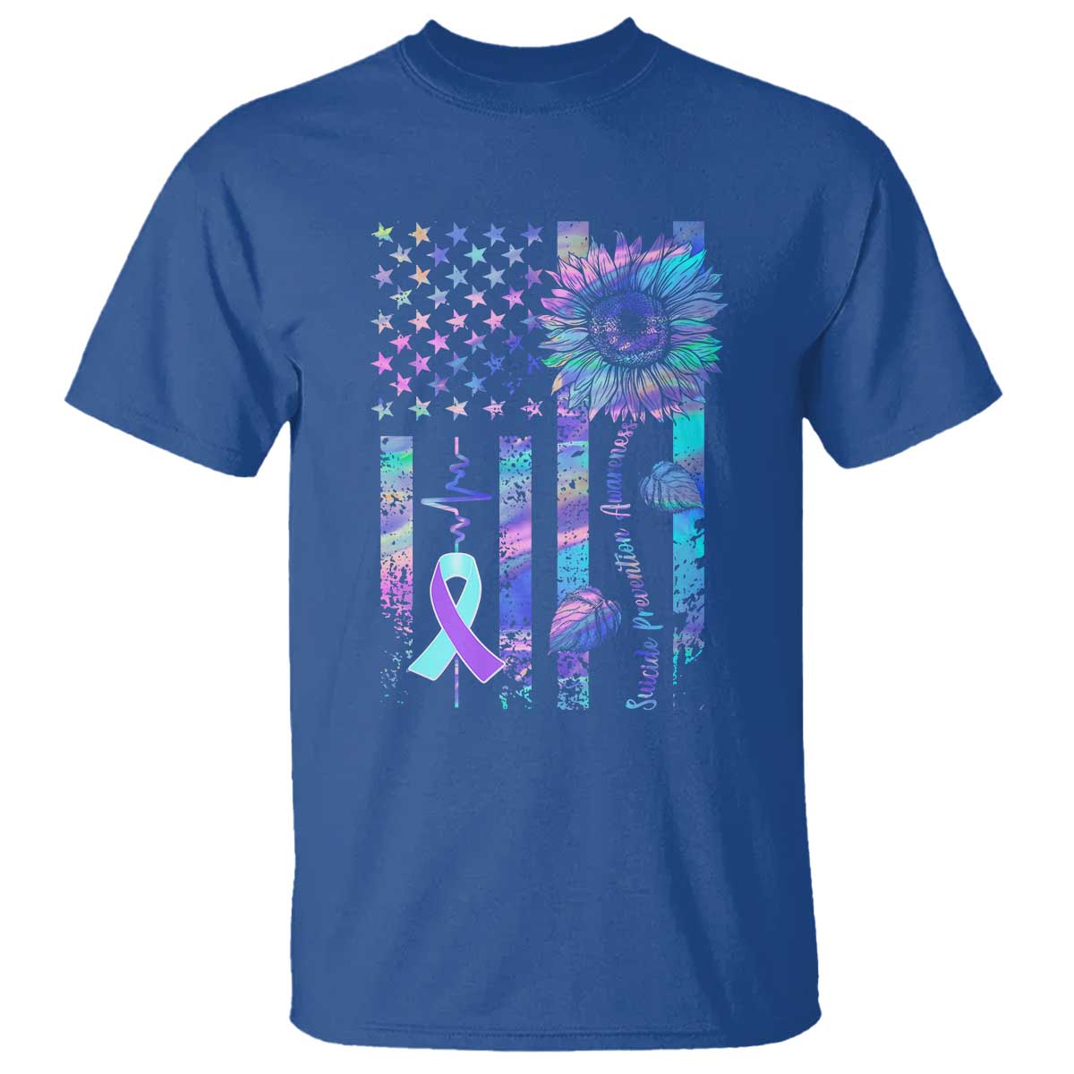 Suicide Prevention Support T Shirt Support Squad Teal And Purple American Flag Sunflower