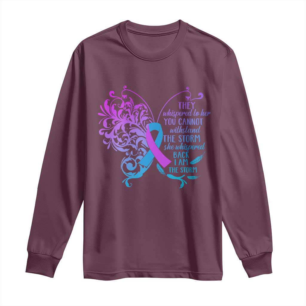 Suicide Prevention Support Long Sleeve Shirt She Whispered Back I Am The Storm Warrior