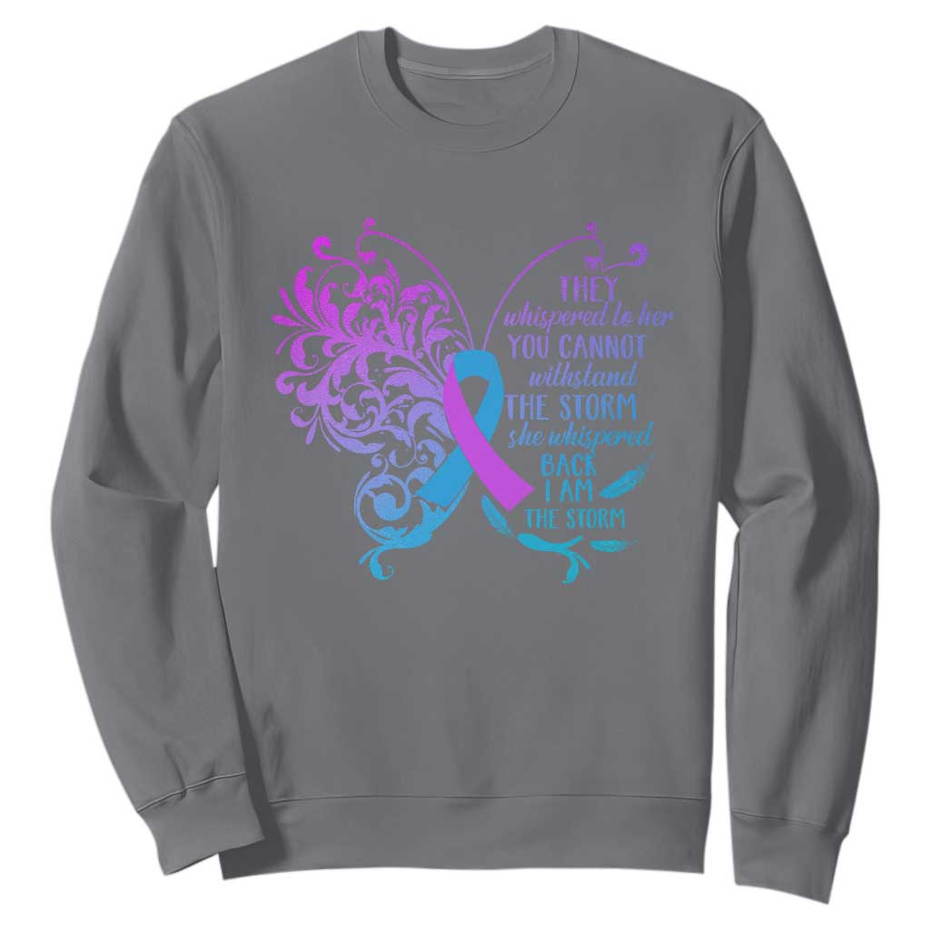 Suicide Prevention Support Sweatshirt She Whispered Back I Am The Storm Warrior