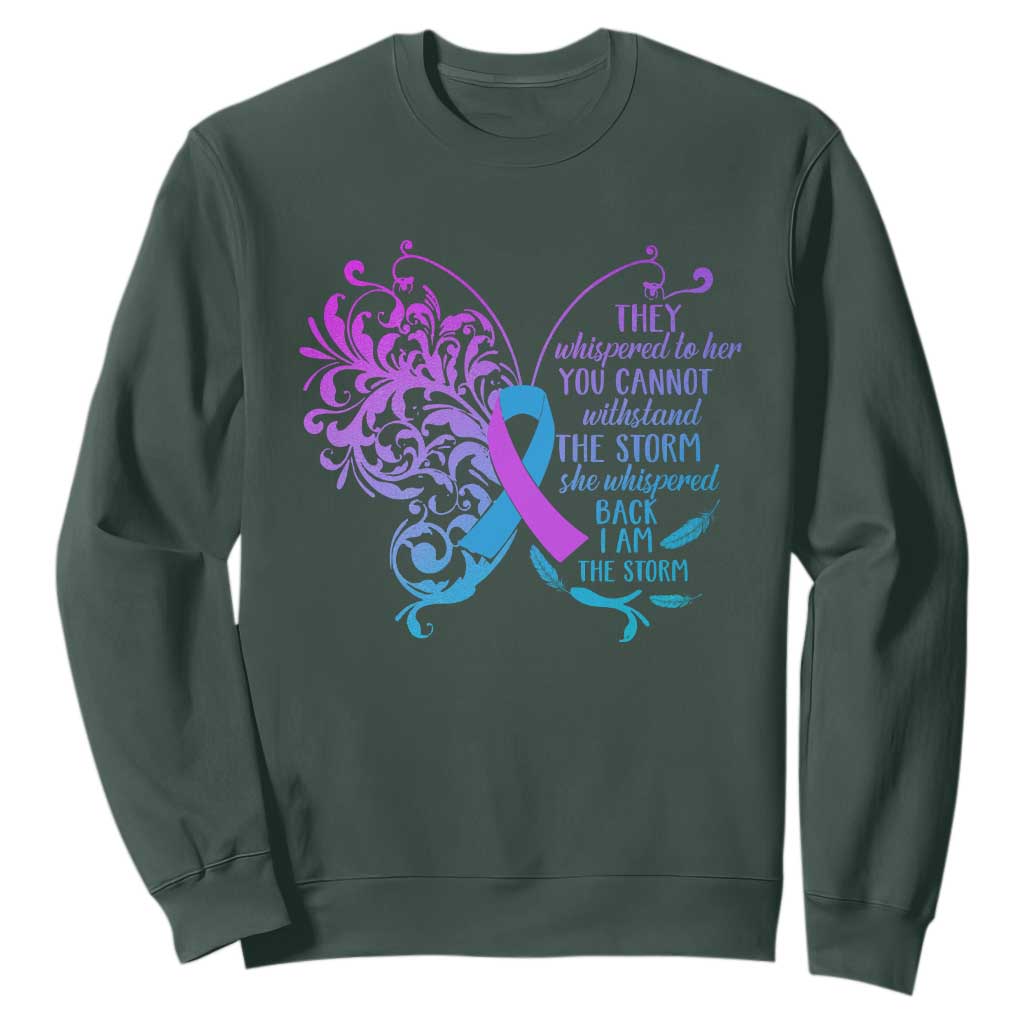 Suicide Prevention Support Sweatshirt She Whispered Back I Am The Storm Warrior