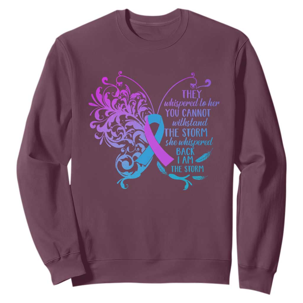 Suicide Prevention Support Sweatshirt She Whispered Back I Am The Storm Warrior