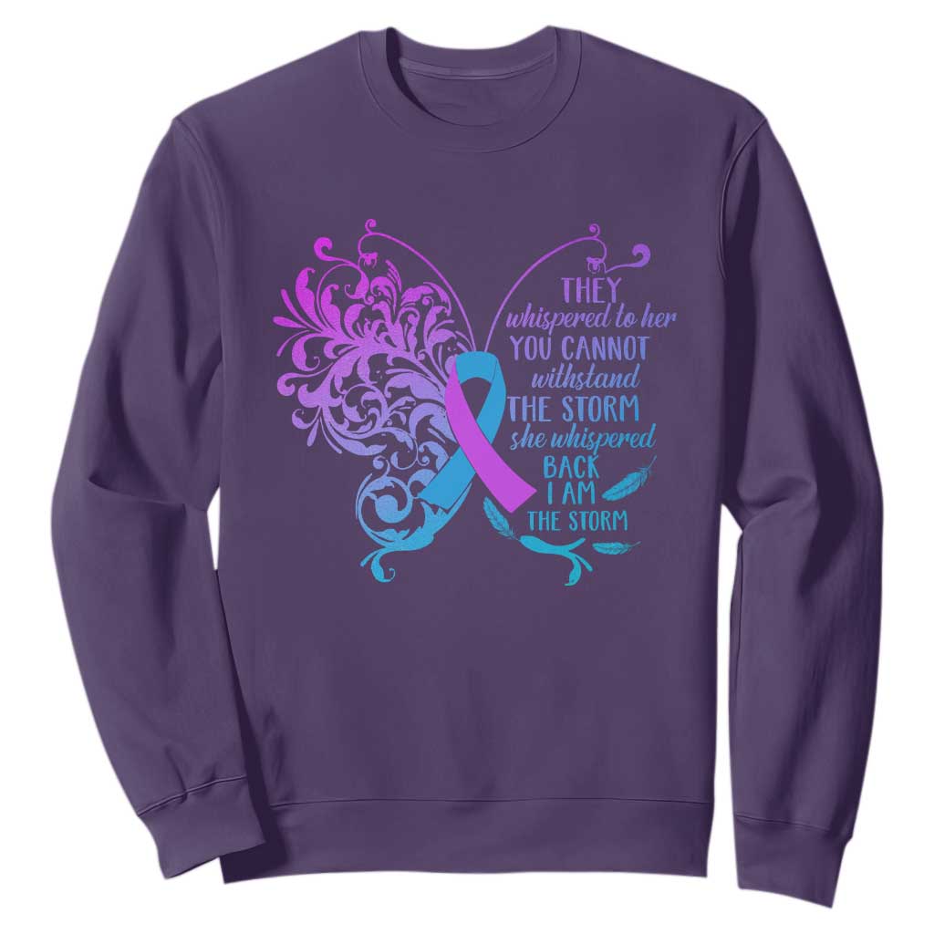 Suicide Prevention Support Sweatshirt She Whispered Back I Am The Storm Warrior