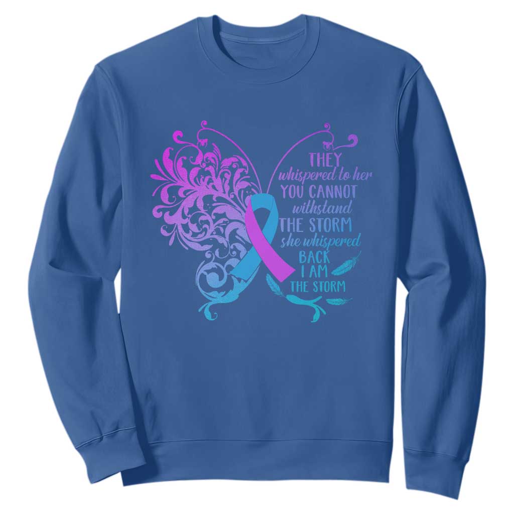 Suicide Prevention Support Sweatshirt She Whispered Back I Am The Storm Warrior