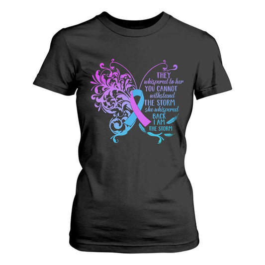 Suicide Prevention Support T Shirt For Women She Whispered Back I Am The Storm Warrior