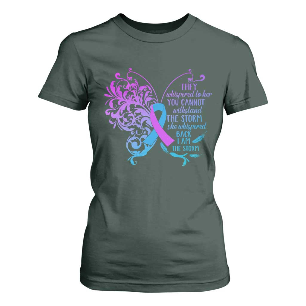 Suicide Prevention Support T Shirt For Women She Whispered Back I Am The Storm Warrior