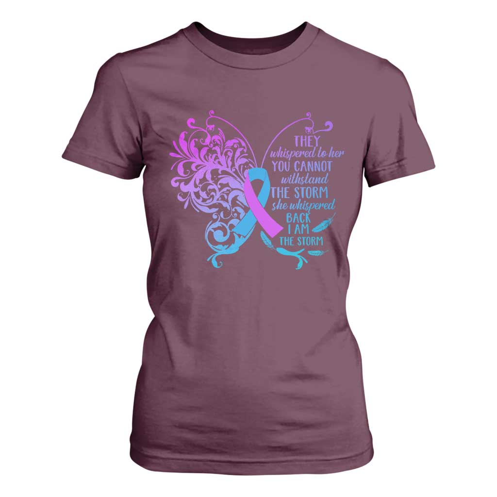 Suicide Prevention Support T Shirt For Women She Whispered Back I Am The Storm Warrior
