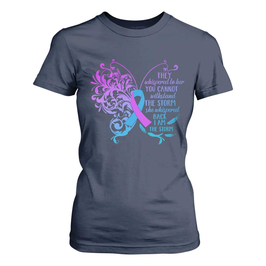 Suicide Prevention Support T Shirt For Women She Whispered Back I Am The Storm Warrior