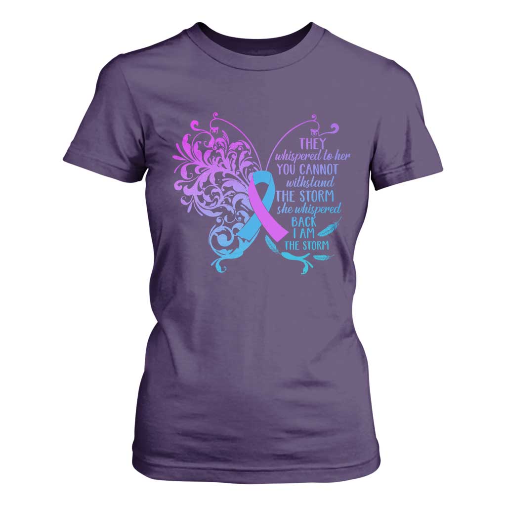 Suicide Prevention Support T Shirt For Women She Whispered Back I Am The Storm Warrior