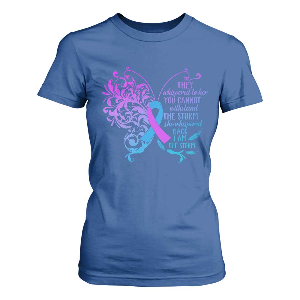 Suicide Prevention Support T Shirt For Women She Whispered Back I Am The Storm Warrior