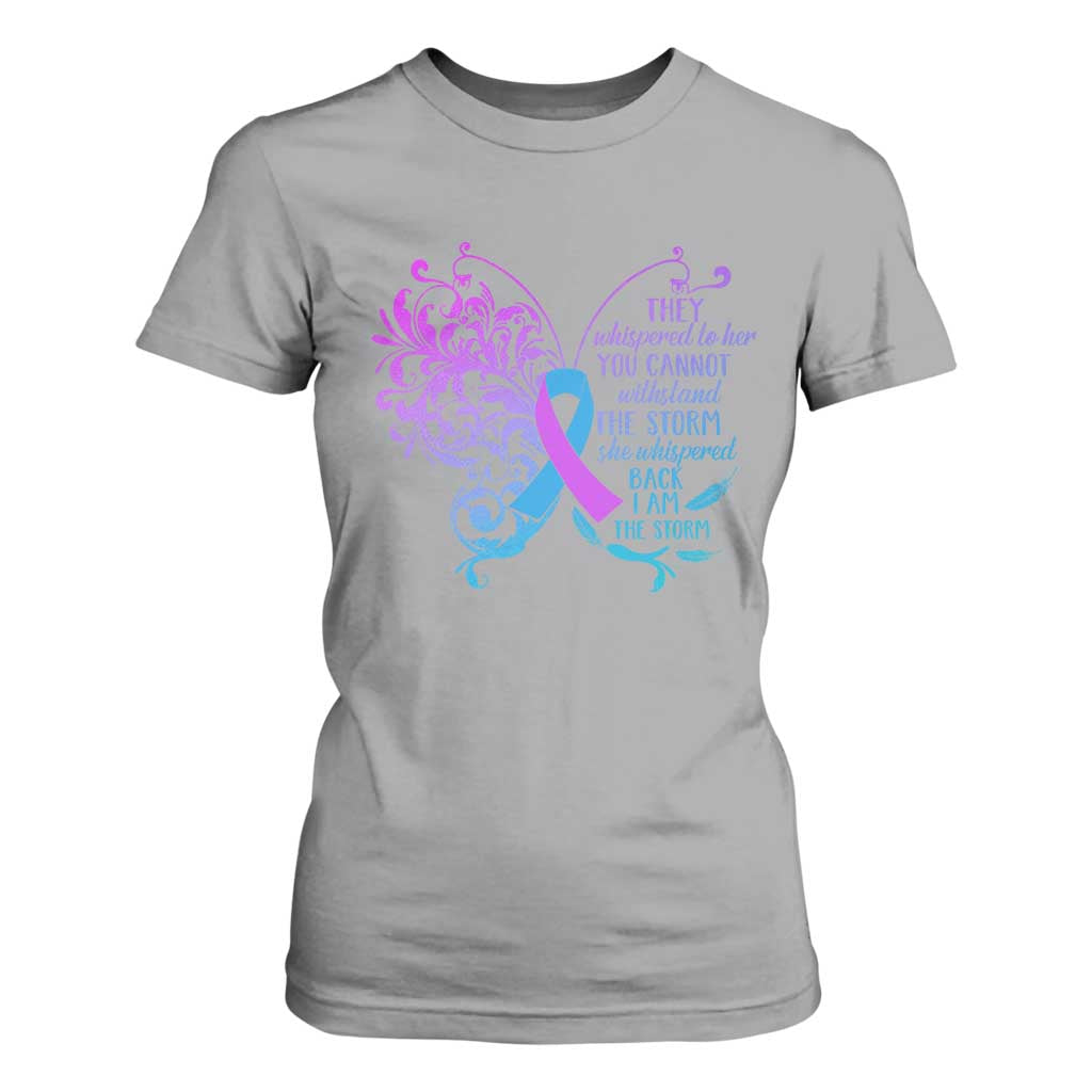 Suicide Prevention Support T Shirt For Women She Whispered Back I Am The Storm Warrior