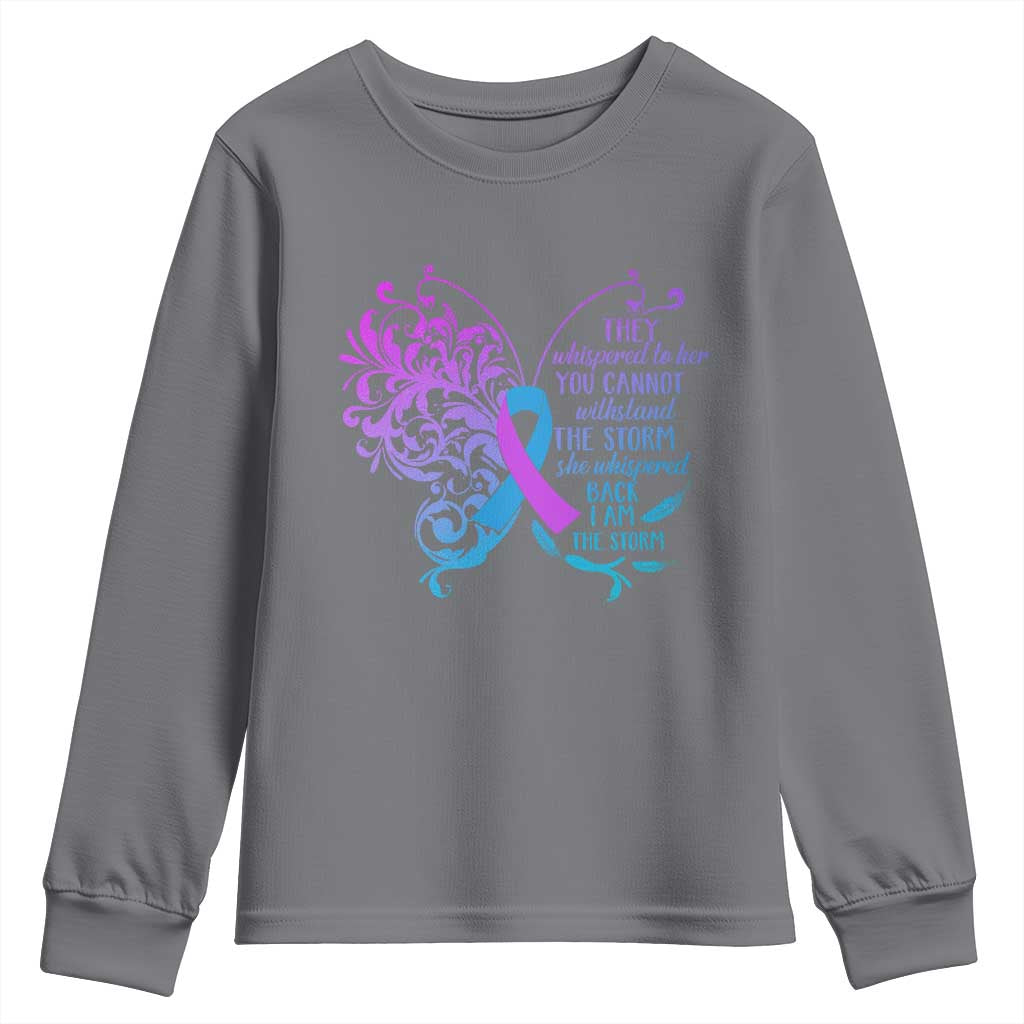 Suicide Prevention Support Youth Sweatshirt She Whispered Back I Am The Storm Warrior