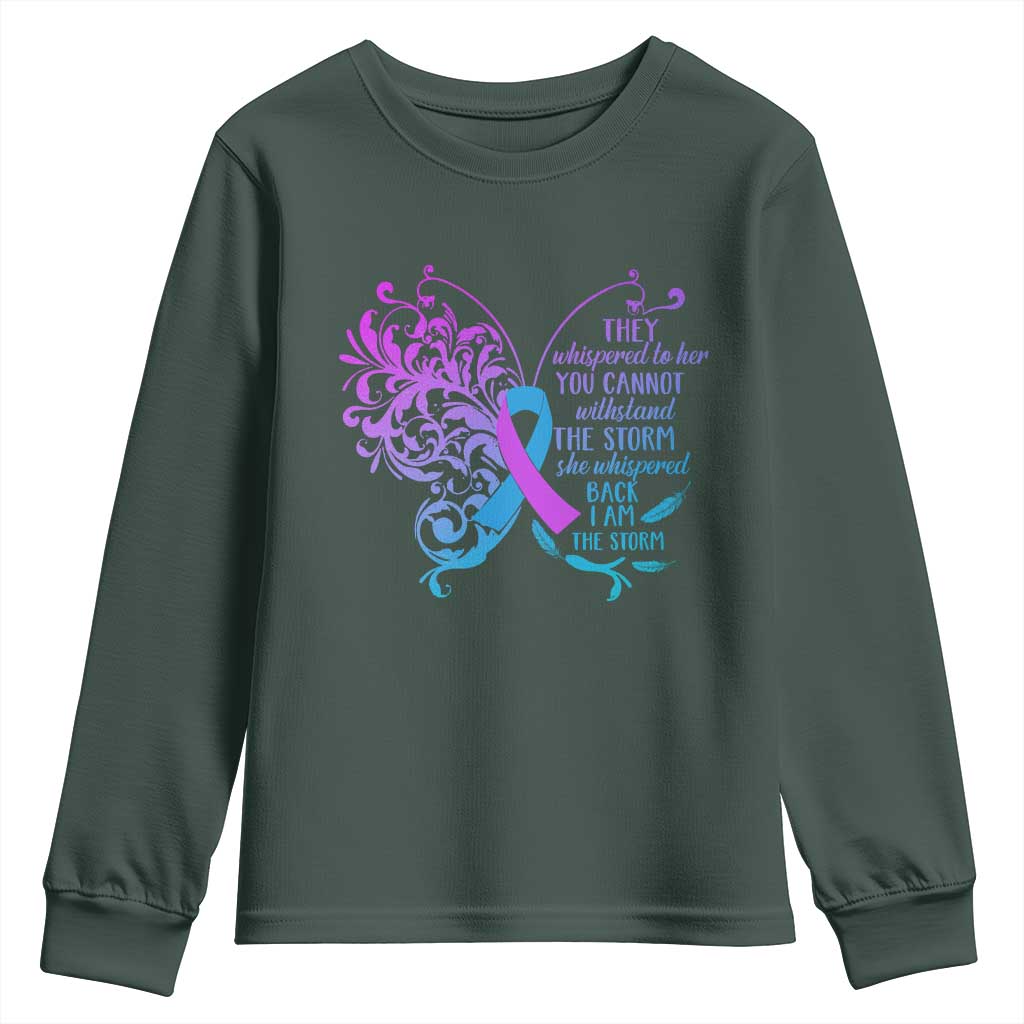 Suicide Prevention Support Youth Sweatshirt She Whispered Back I Am The Storm Warrior