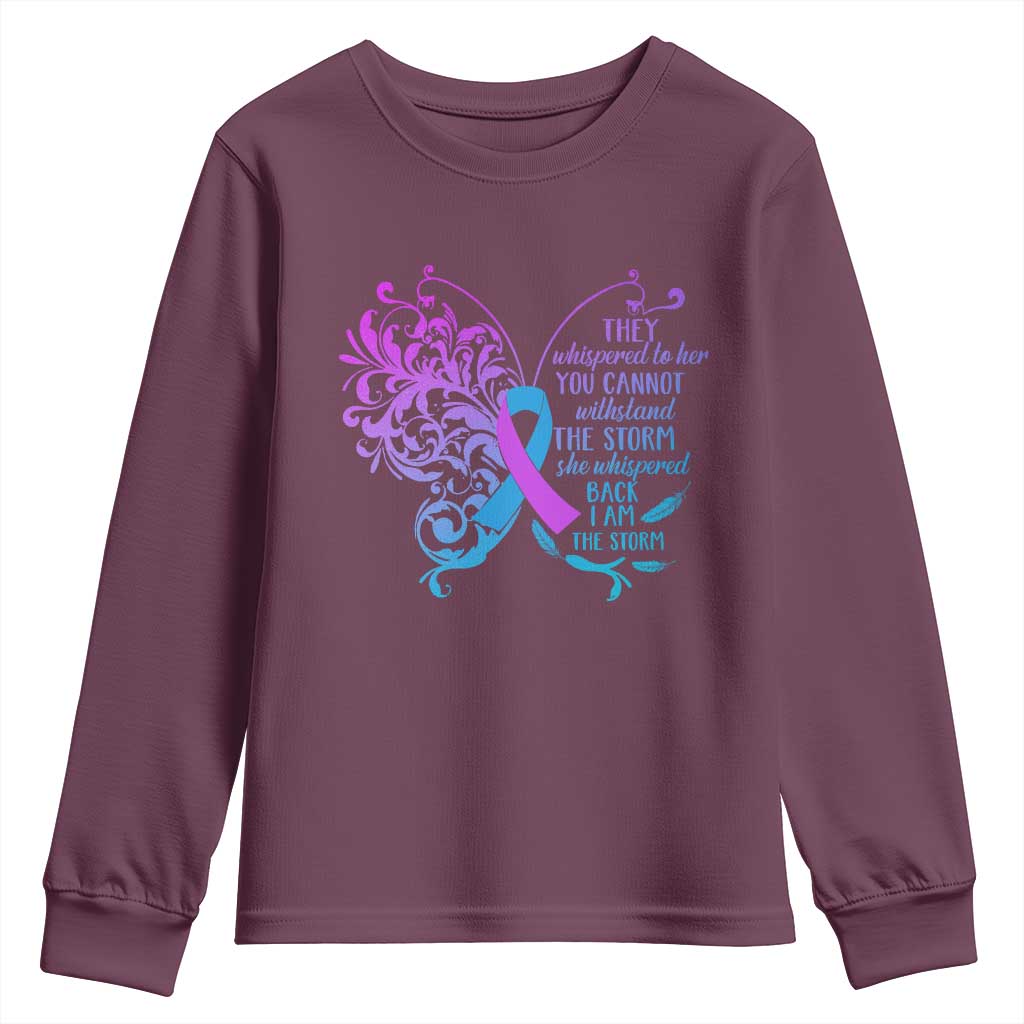 Suicide Prevention Support Youth Sweatshirt She Whispered Back I Am The Storm Warrior
