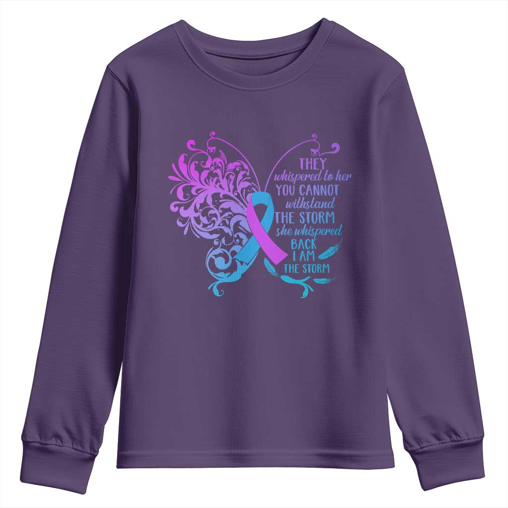 Suicide Prevention Support Youth Sweatshirt She Whispered Back I Am The Storm Warrior