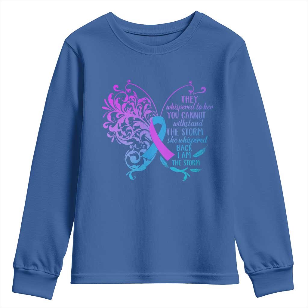 Suicide Prevention Support Youth Sweatshirt She Whispered Back I Am The Storm Warrior