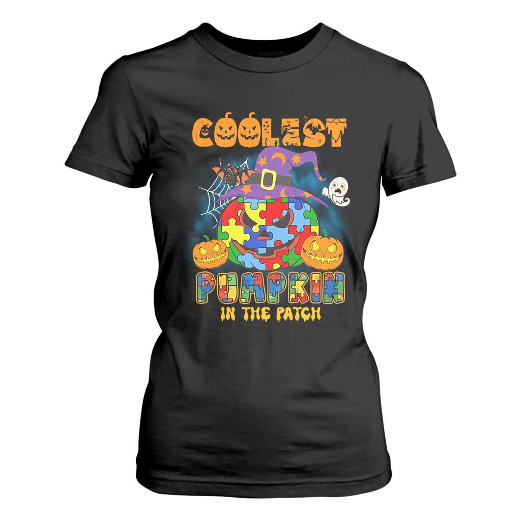 Funny Autism Support Coolest Halloween Pumpkin In The Patch T Shirt For Women
