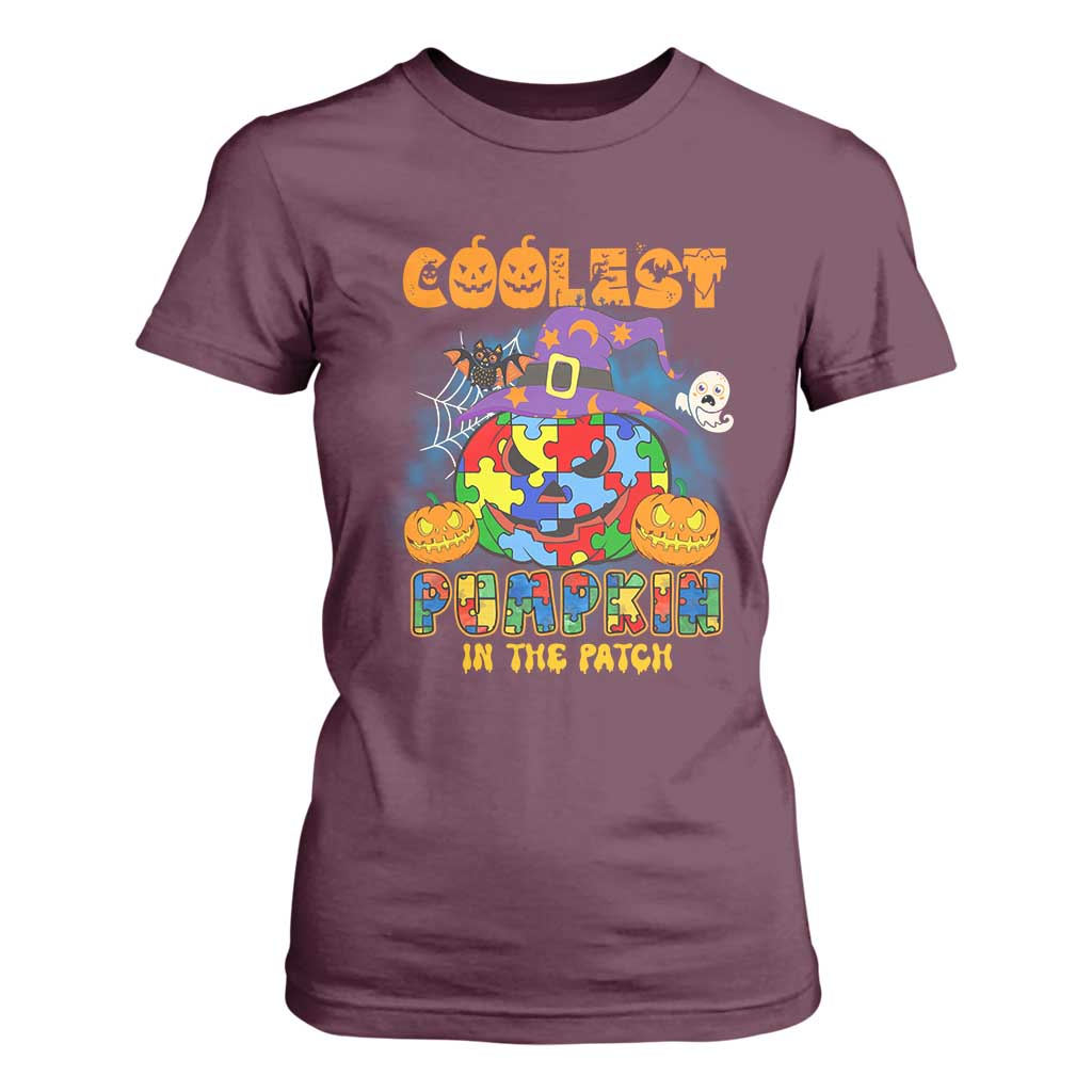 Funny Autism Support Coolest Halloween Pumpkin In The Patch T Shirt For Women